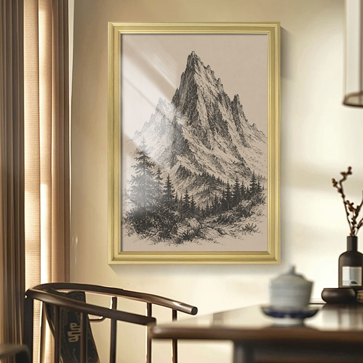 Vintage Wildlife & Landscape Sketch Canvas Wall Art Rustic Framed Cabin Decor