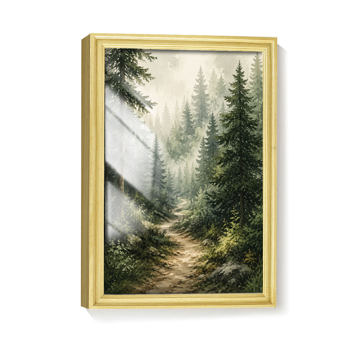 Watercolor Forest & Wildlife Canvas Wall Art Rustic Wood Frame Cabin Decor