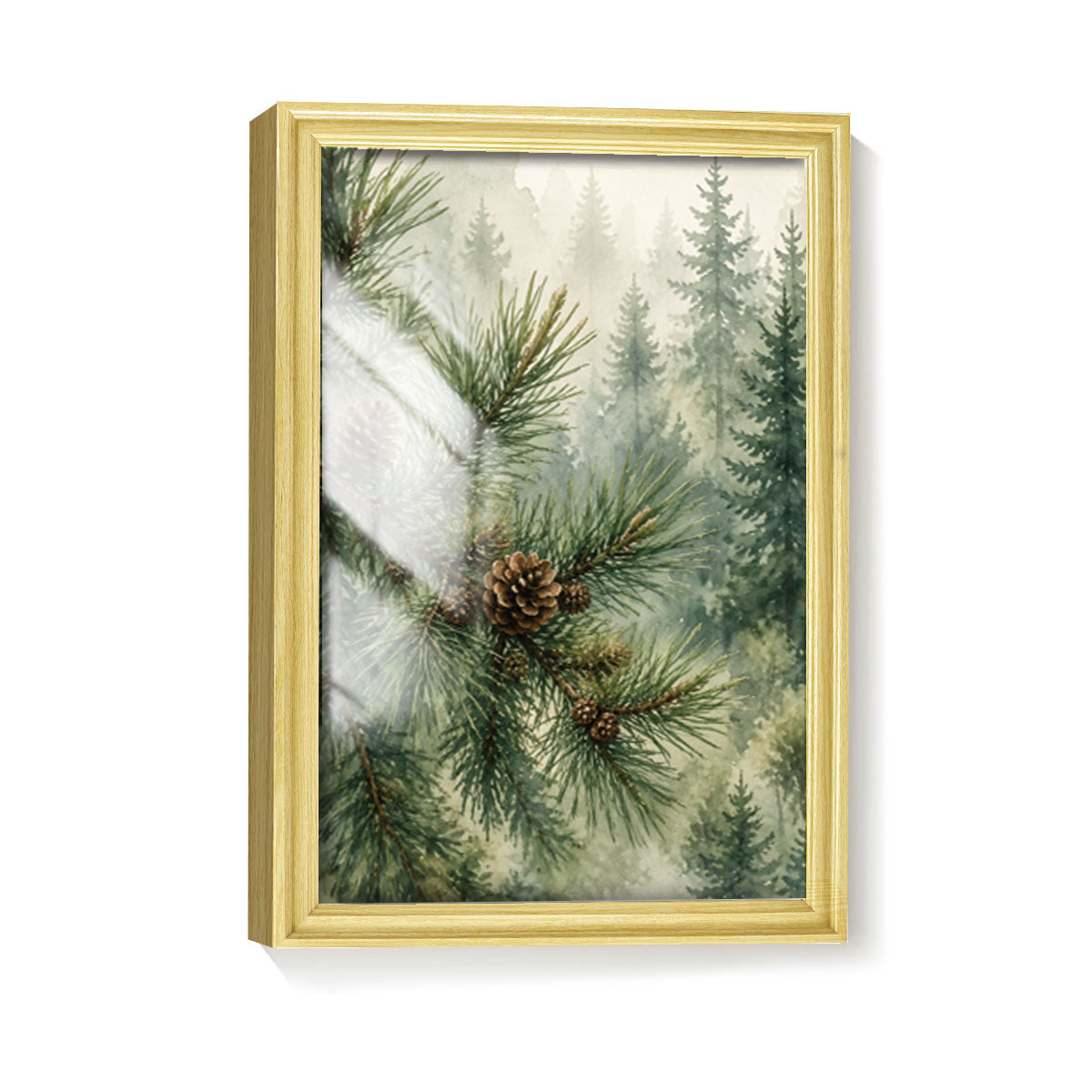 Watercolor Forest & Wildlife Canvas Wall Art Rustic Wood Frame Cabin Decor