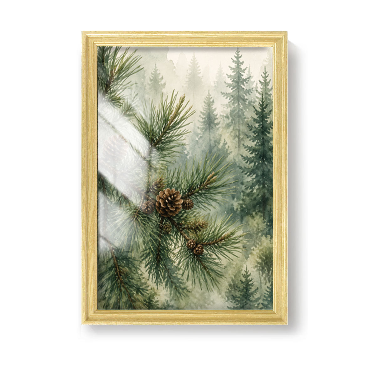 Watercolor Forest & Wildlife Canvas Wall Art Rustic Wood Frame Cabin Decor