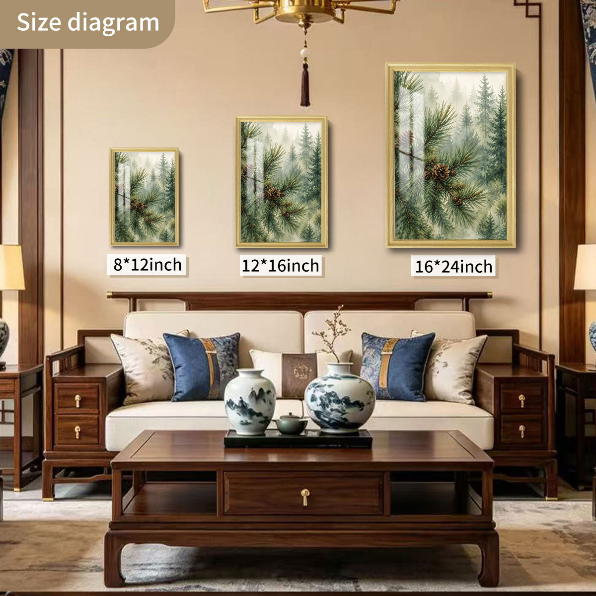 Watercolor Forest & Wildlife Canvas Wall Art Rustic Wood Frame Cabin Decor