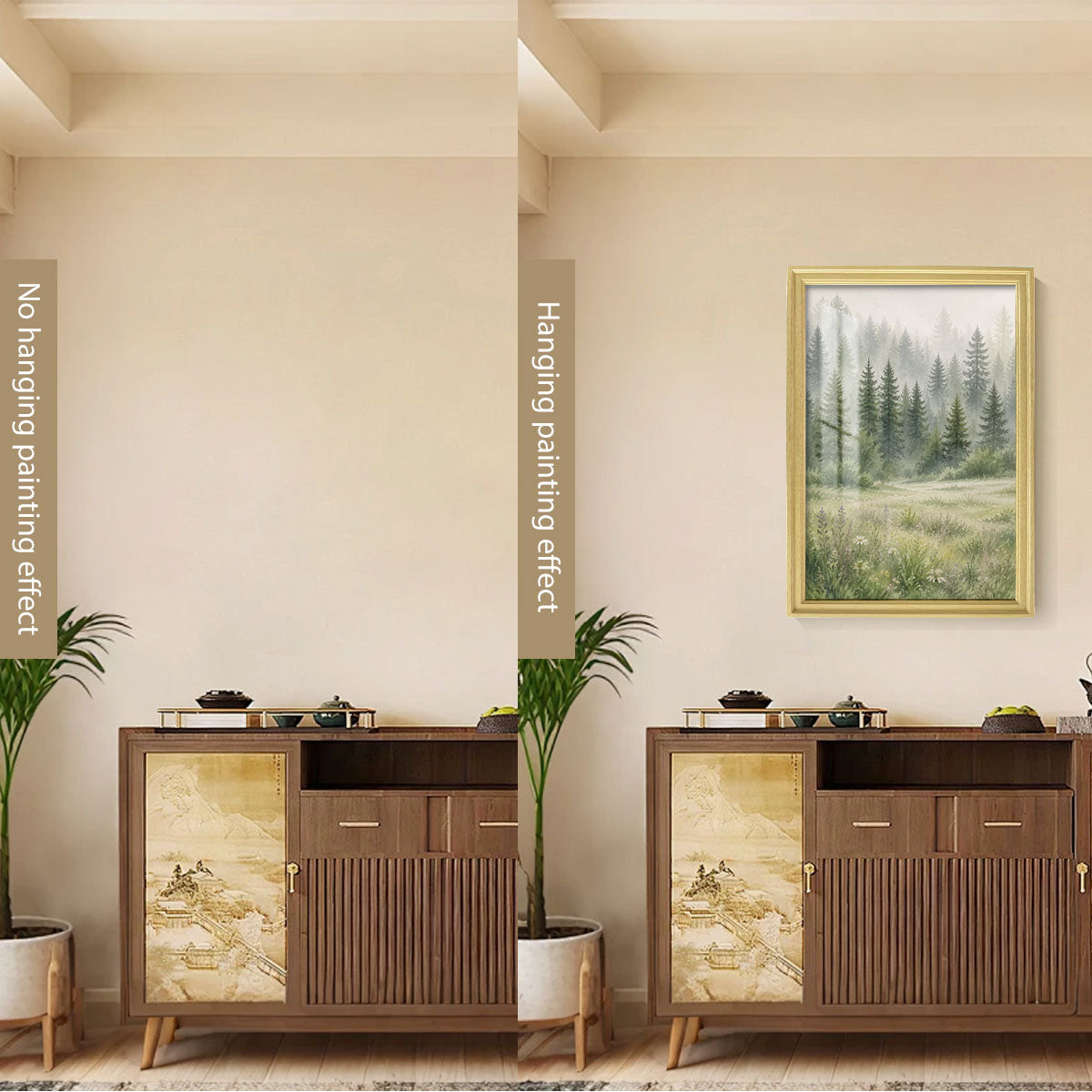 Watercolor Forest & Wildlife Canvas Wall Art Rustic Wood Frame Cabin Decor