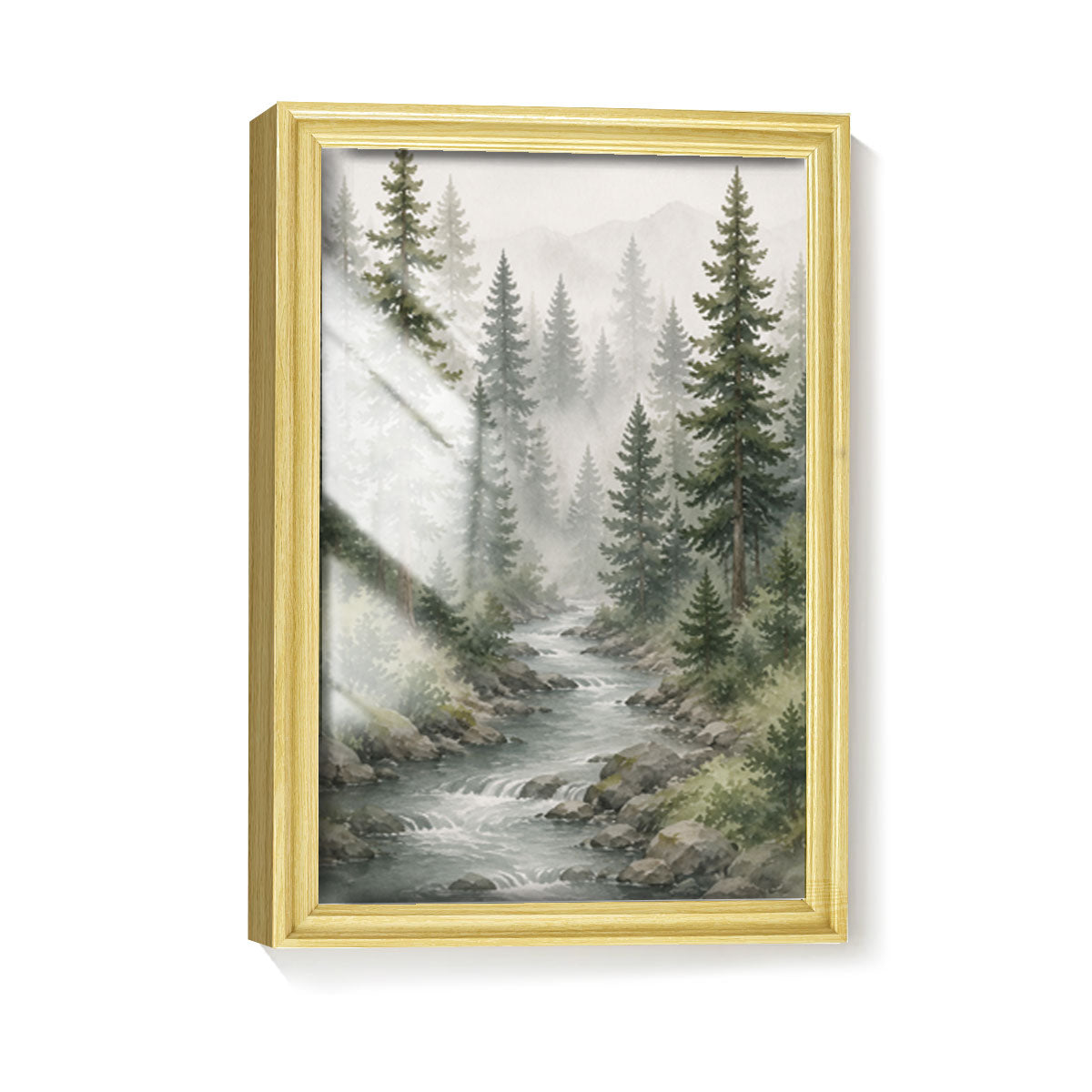 Watercolor Forest & Wildlife Canvas Wall Art Rustic Wood Frame Cabin Decor