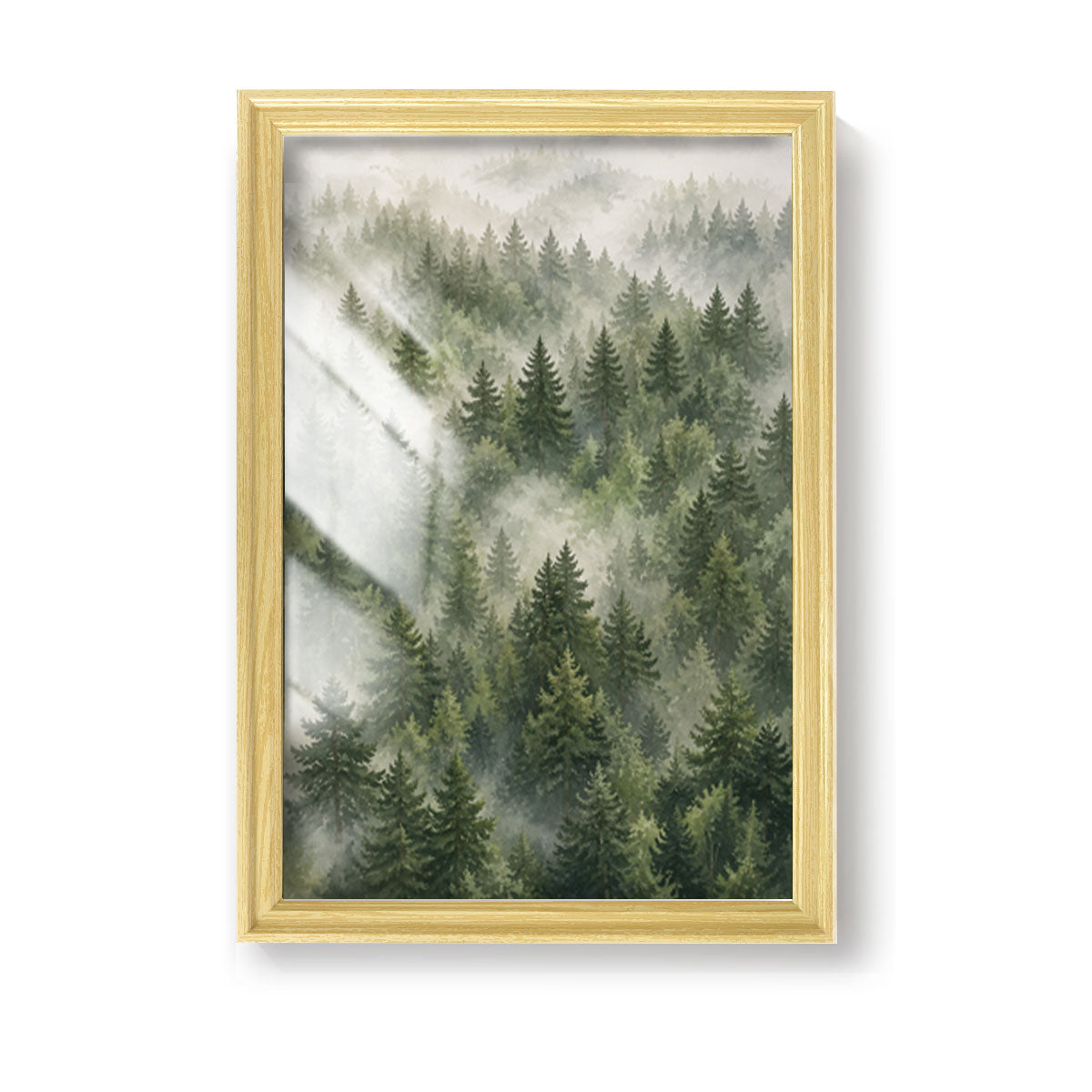 Watercolor Misty Forest Cabin Canvas Wall Art Rustic Wood Frame Home Decor