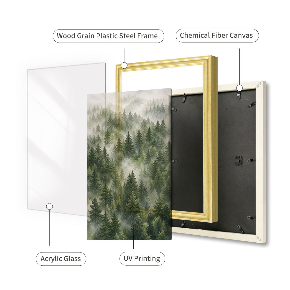 Watercolor Misty Forest Cabin Canvas Wall Art Rustic Wood Frame Home Decor