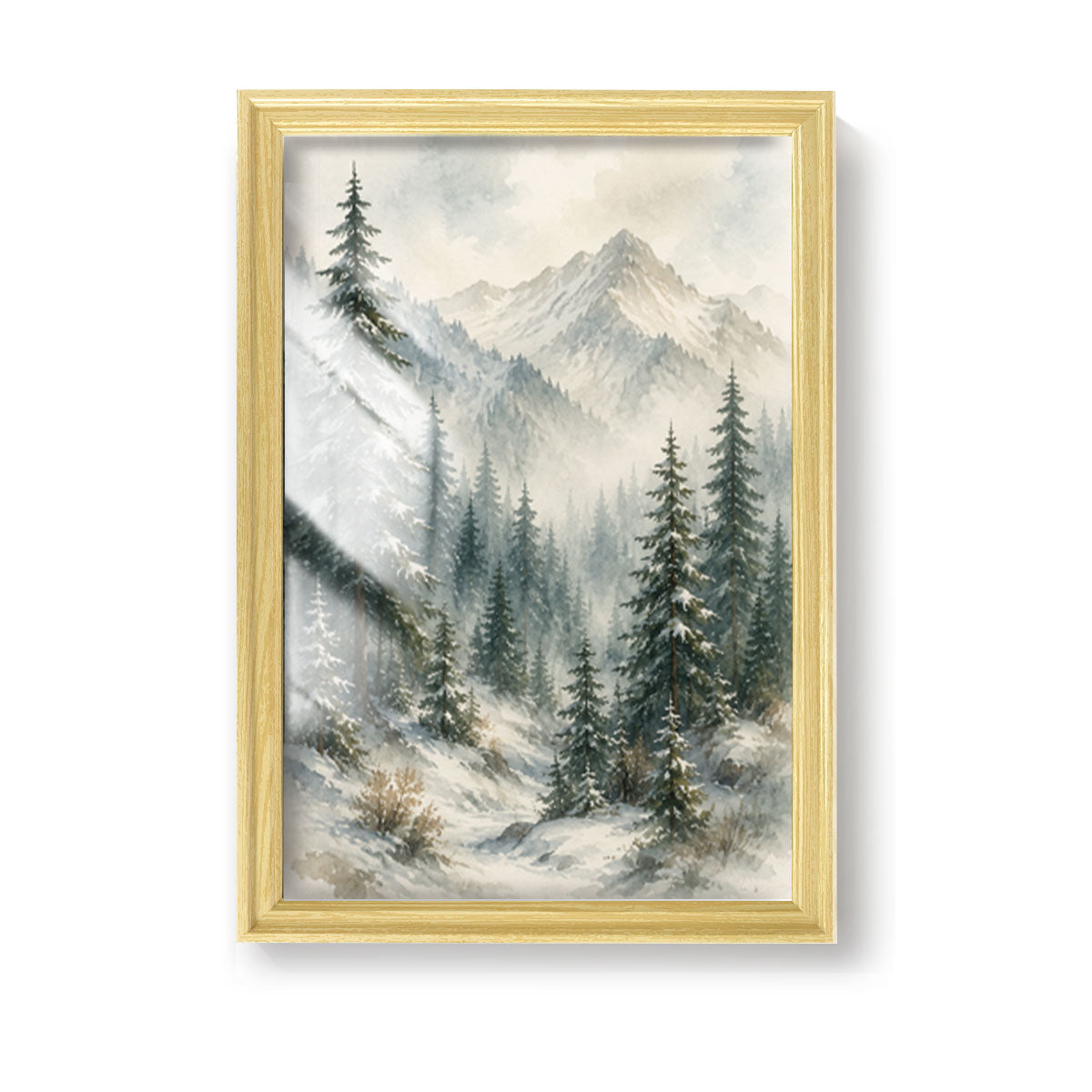 Watercolor Misty Forest Cabin Canvas Wall Art Rustic Wood Frame Home Decor