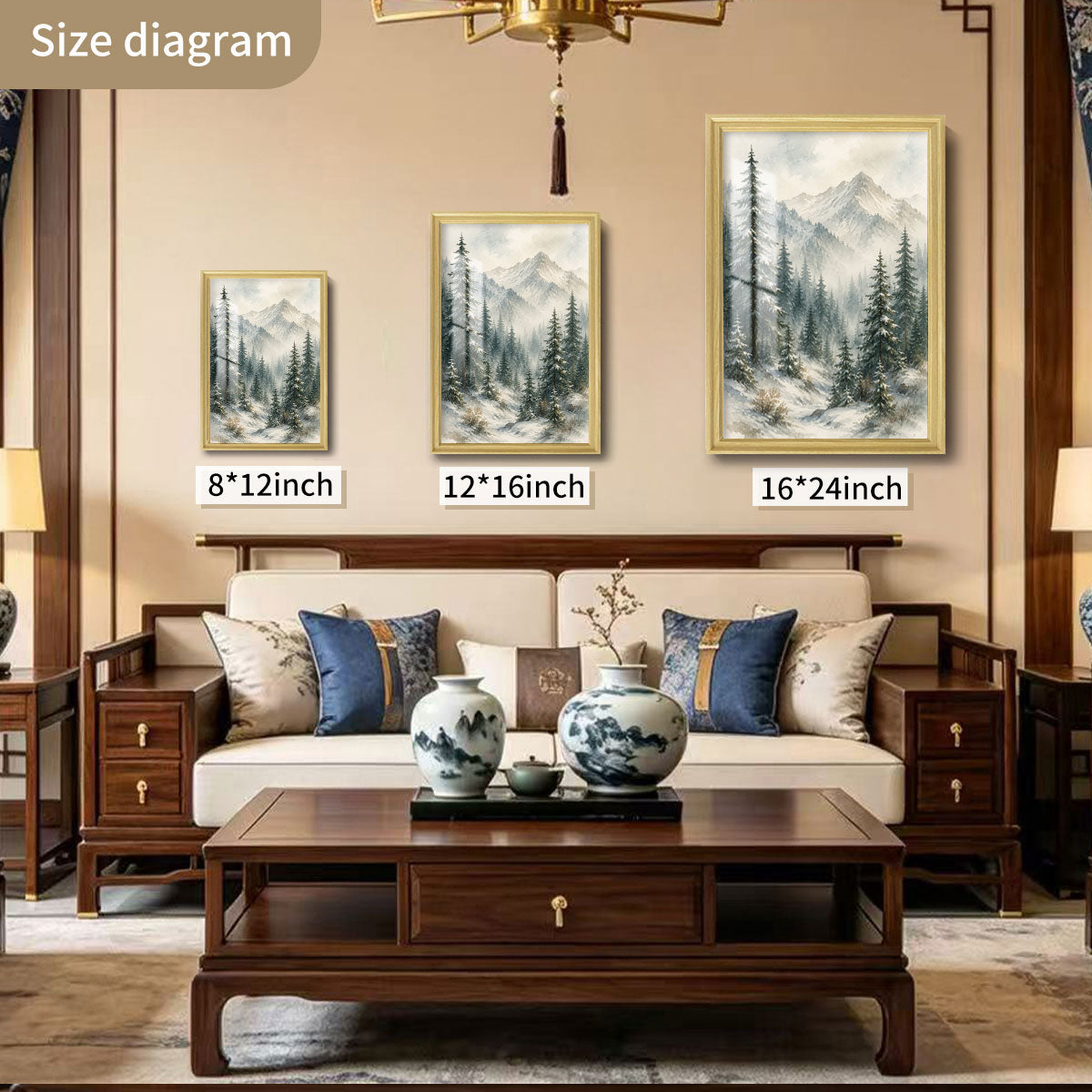 Watercolor Misty Forest Cabin Canvas Wall Art Rustic Wood Frame Home Decor