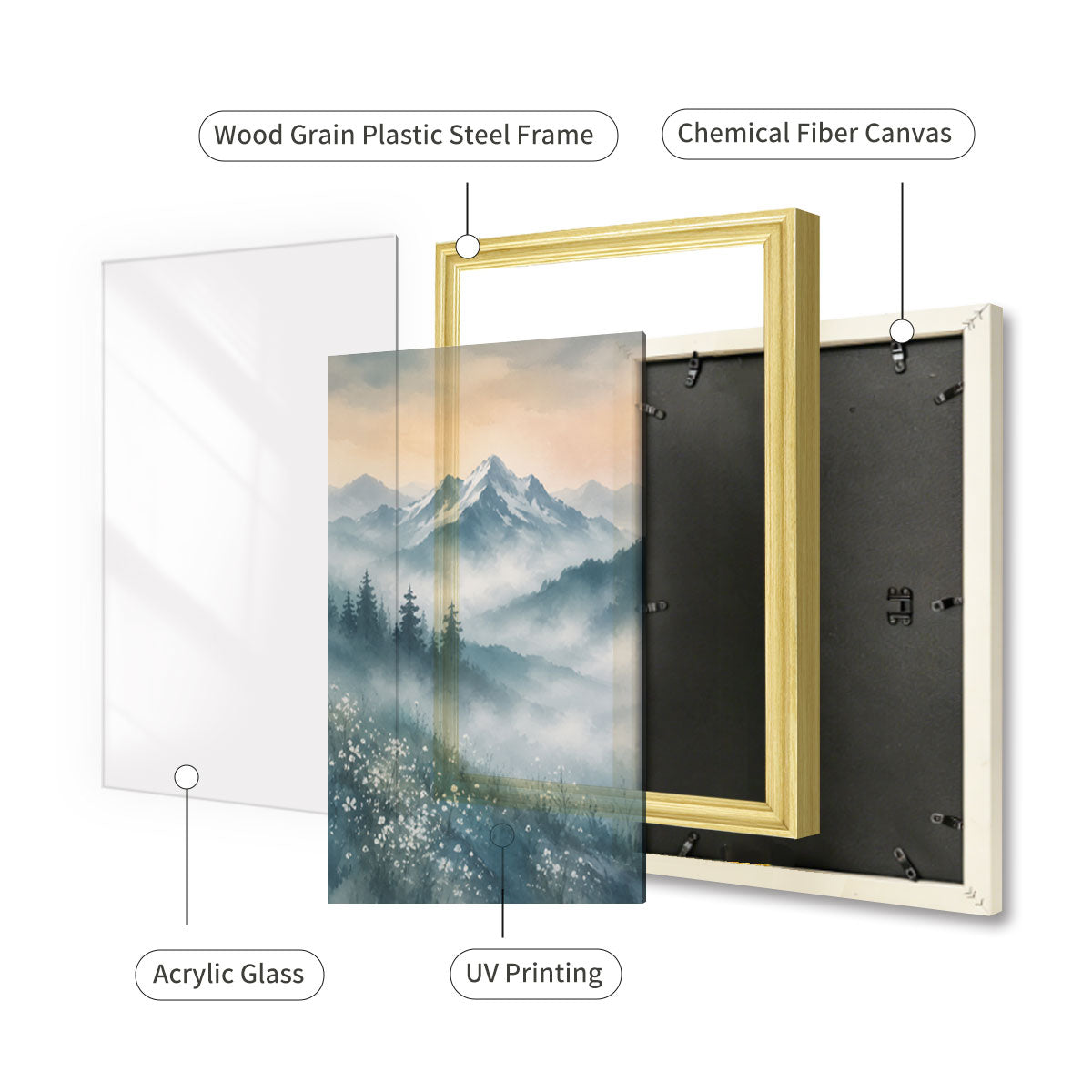 Watercolor Misty Forest Cabin Canvas Wall Art Rustic Wood Frame Home Decor