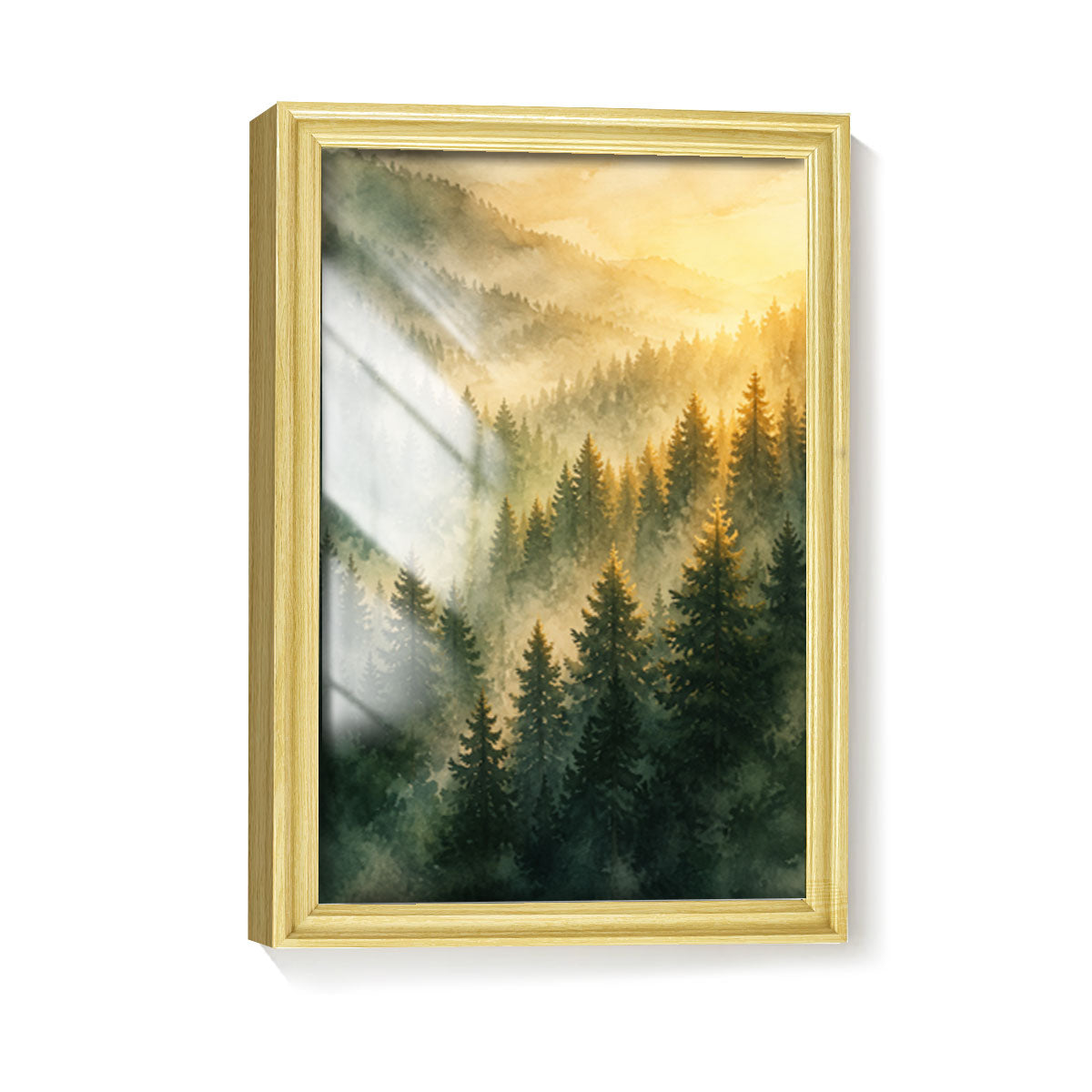 Watercolor Misty Forest Cabin Canvas Wall Art Rustic Wood Frame Home Decor