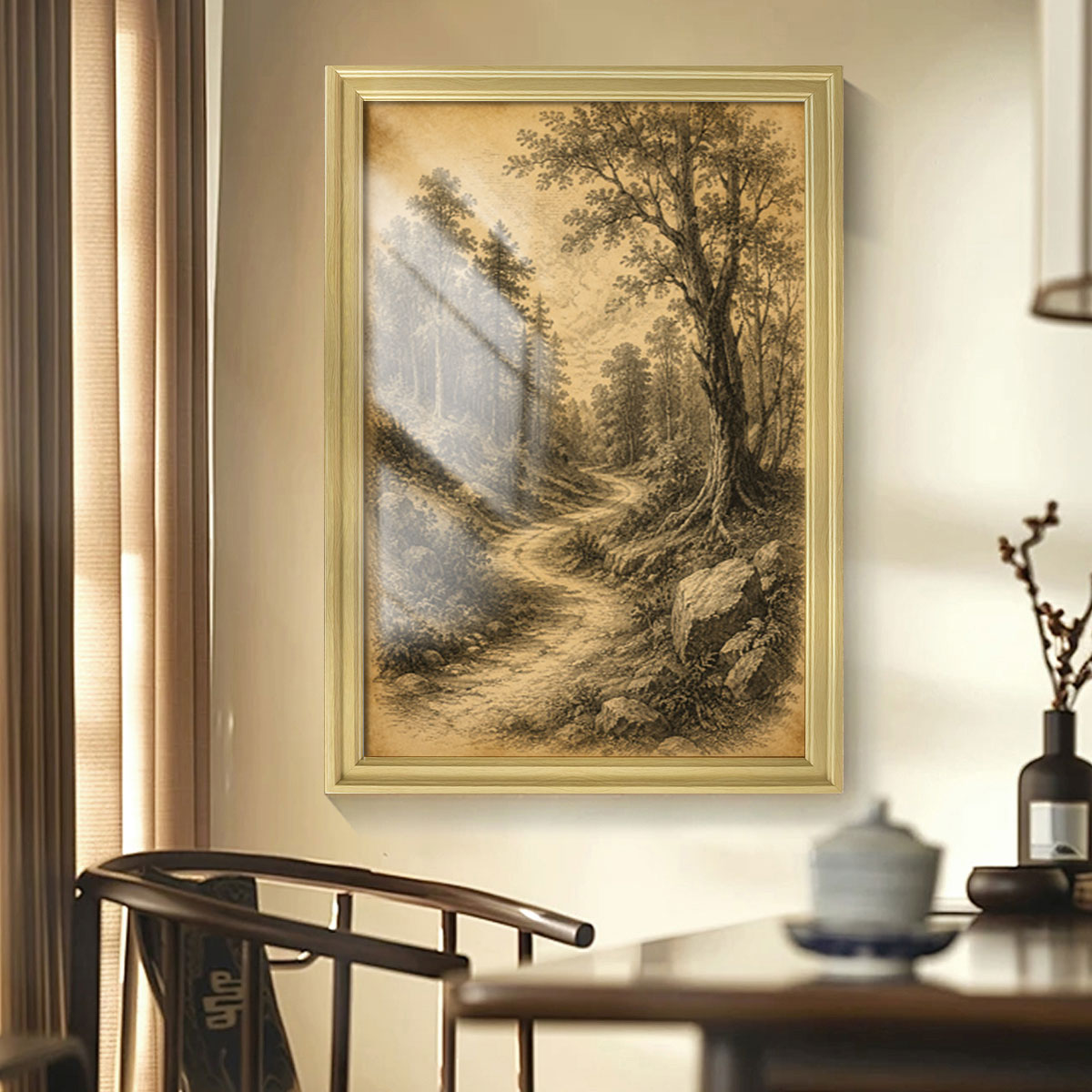 Vintage Etching Forest & Wildlife Canvas Wall Art Rustic Framed Home Decor