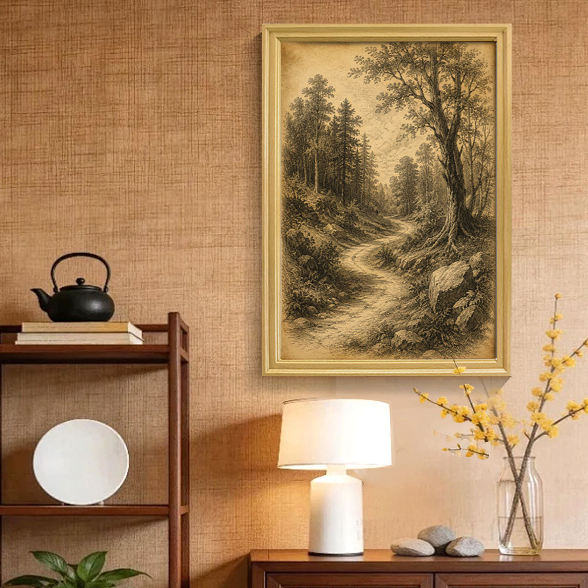 Vintage Etching Forest & Wildlife Canvas Wall Art Rustic Framed Home Decor