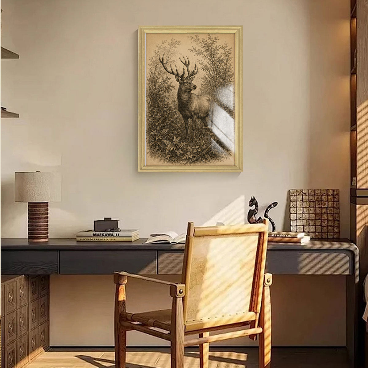 Vintage Etching Forest & Wildlife Canvas Wall Art Rustic Framed Home Decor