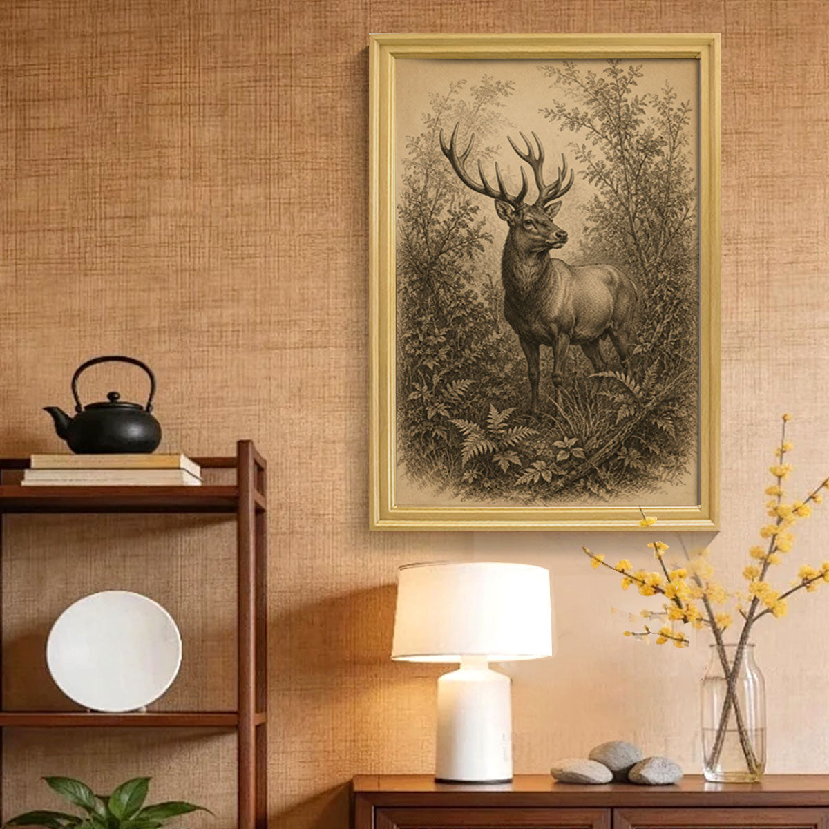 Vintage Etching Forest & Wildlife Canvas Wall Art Rustic Framed Home Decor