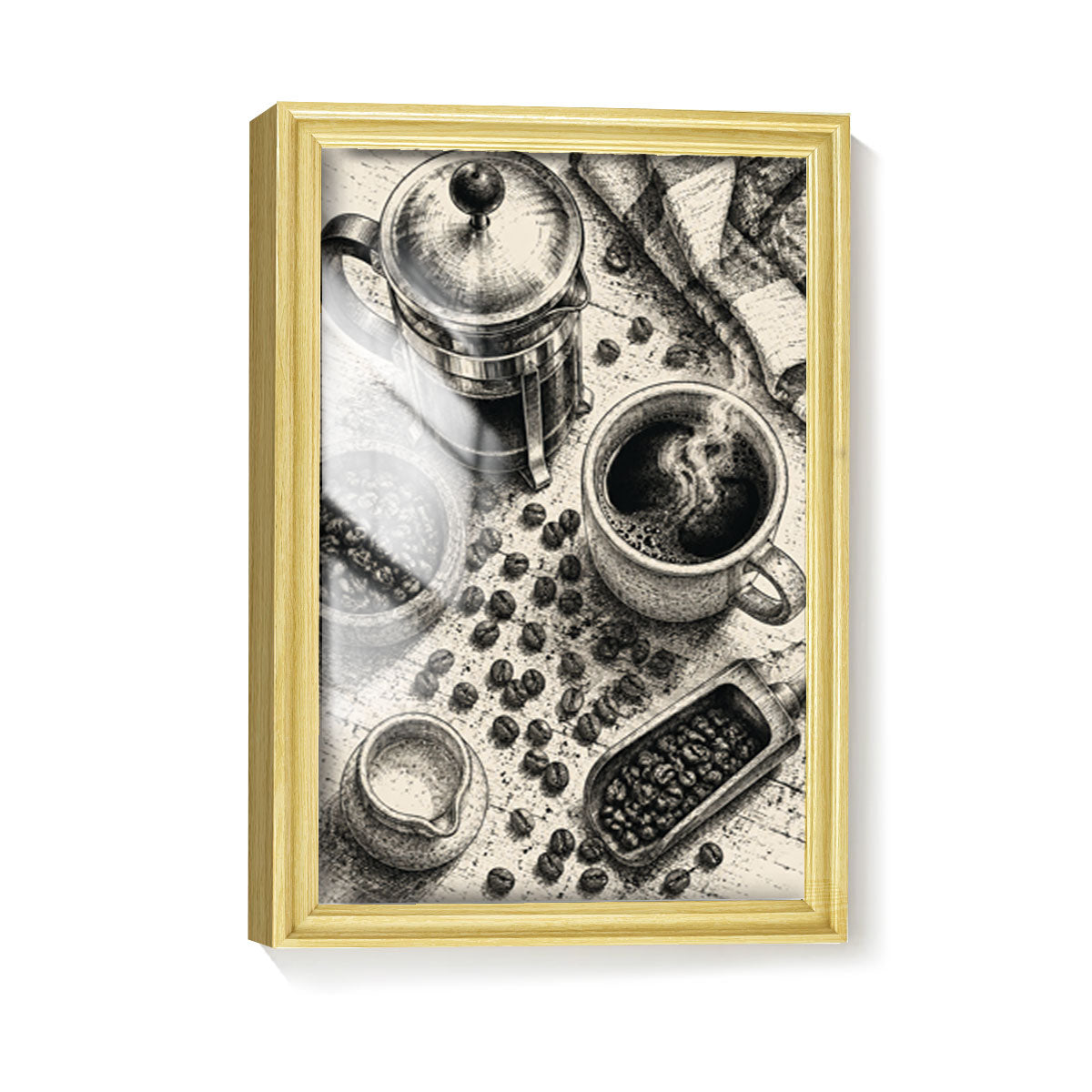 Vintage Kitchen Sketch Canvas Wall Art Rustic Food Decor Wood Frame Gift