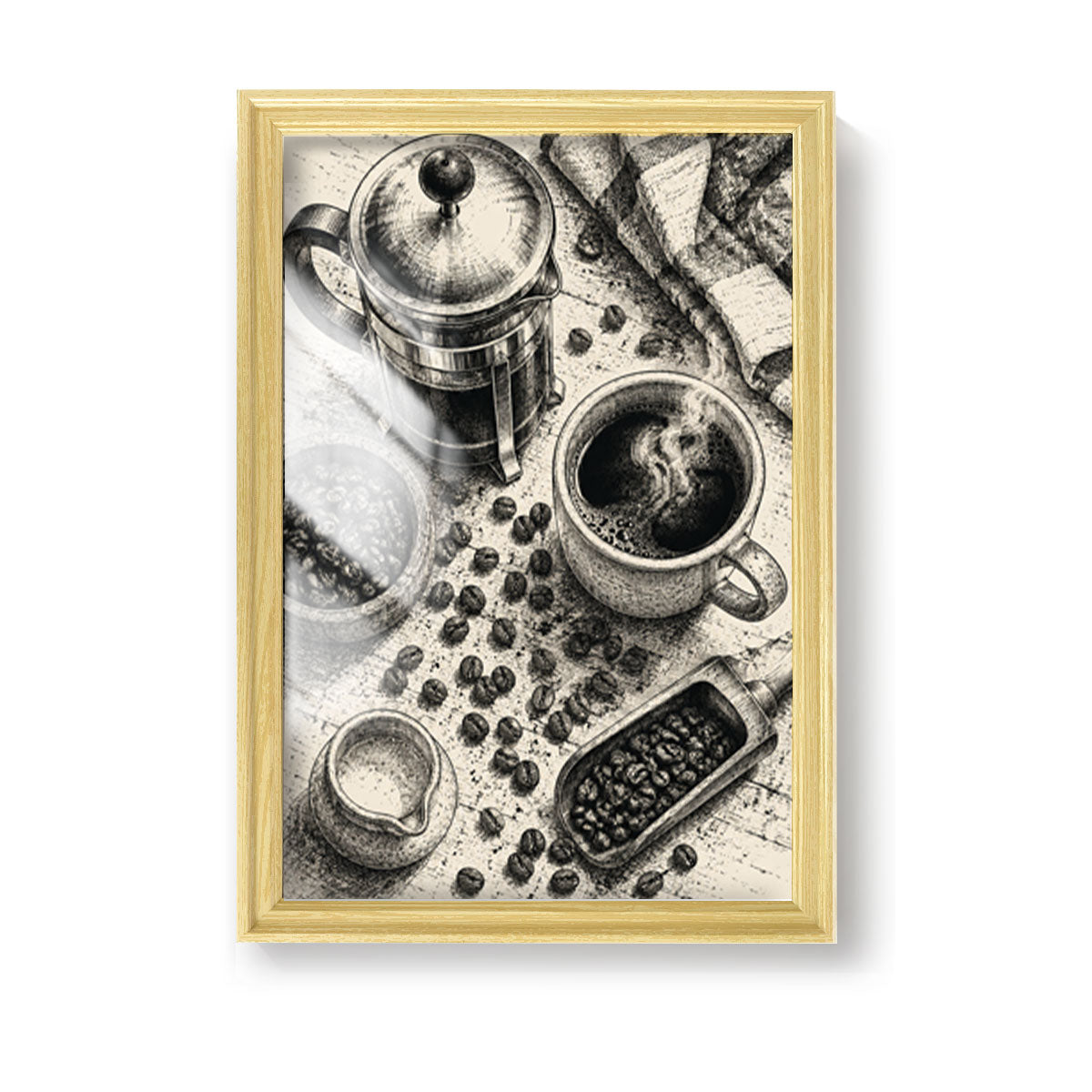 Vintage Kitchen Sketch Canvas Wall Art Rustic Food Decor Wood Frame Gift