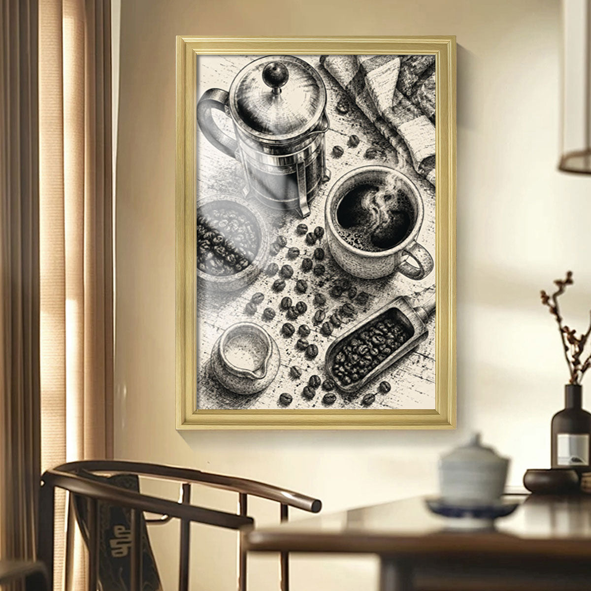 Vintage Kitchen Sketch Canvas Wall Art Rustic Food Decor Wood Frame Gift