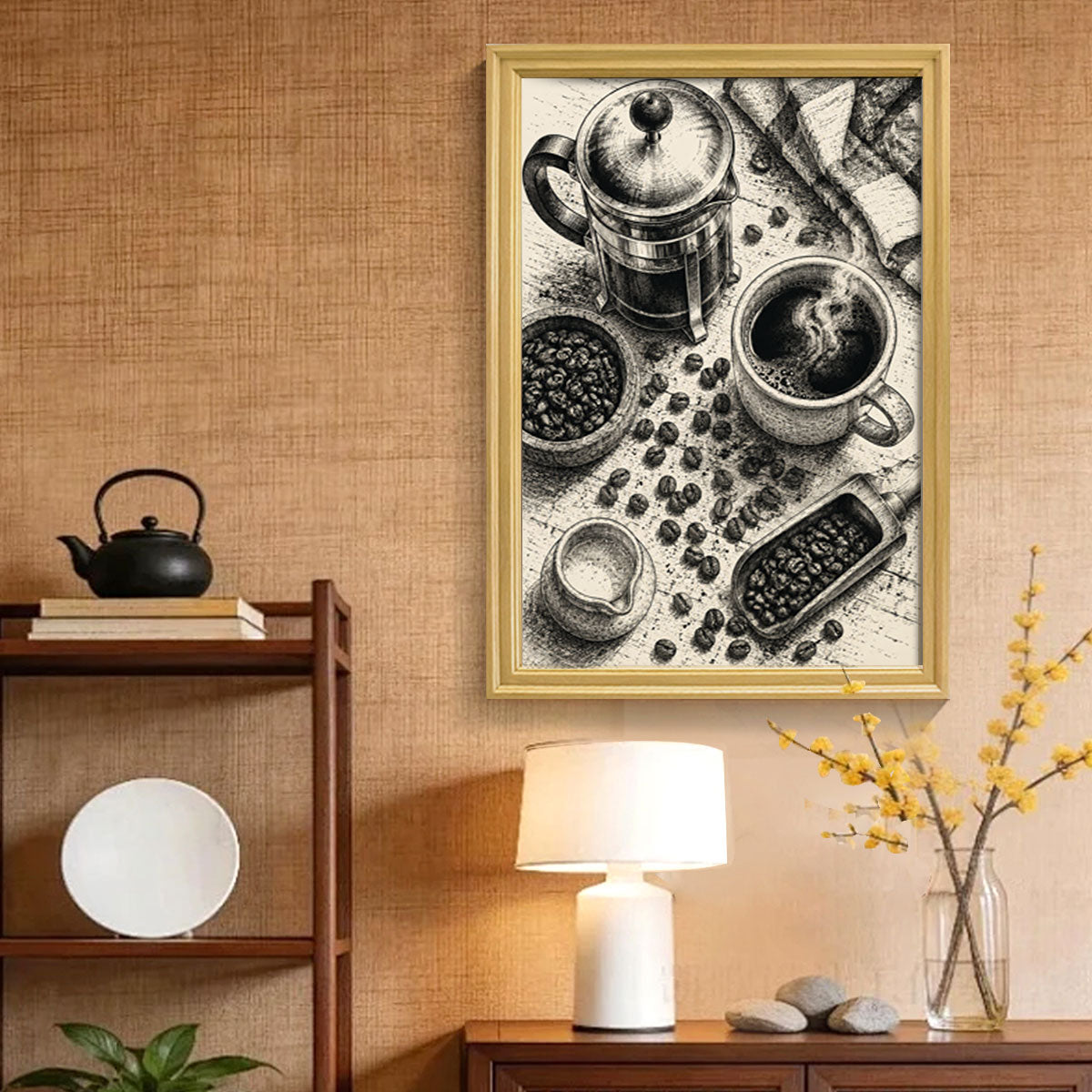 Vintage Kitchen Sketch Canvas Wall Art Rustic Food Decor Wood Frame Gift