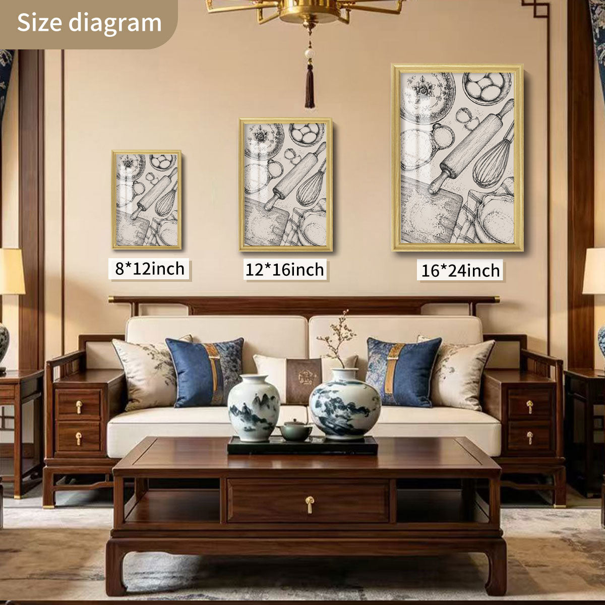 Vintage Kitchen & Garden Sketch Canvas Wall Art Rustic Wood Frame Decor Gift