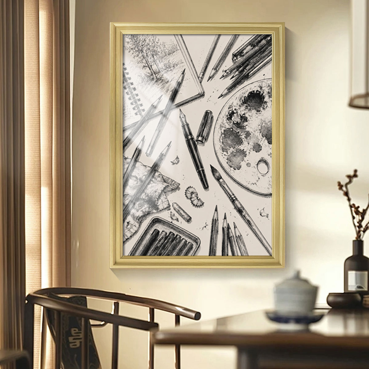 Vintage Kitchen & Garden Sketch Canvas Wall Art Rustic Wood Frame Decor Gift