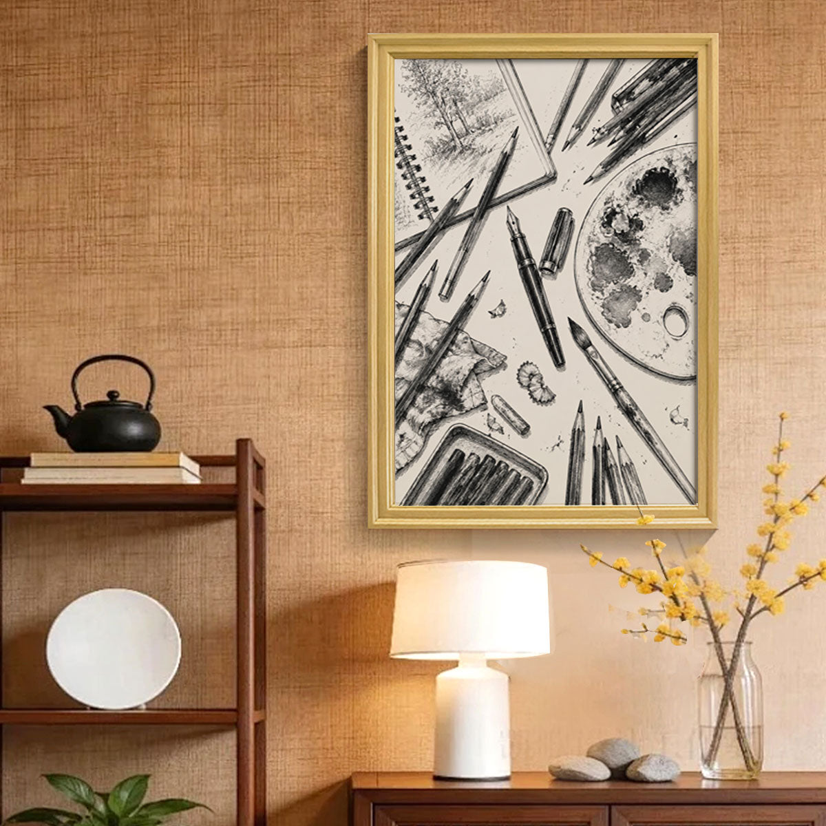 Vintage Kitchen & Garden Sketch Canvas Wall Art Rustic Wood Frame Decor Gift
