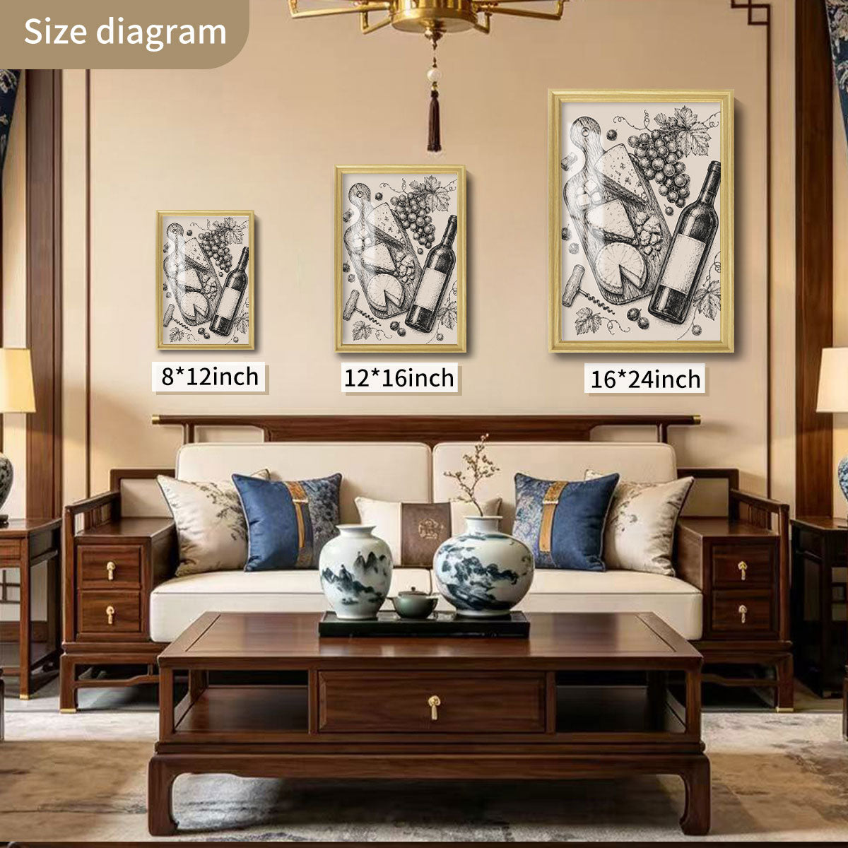 Vintage Kitchen & Garden Sketch Canvas Wall Art Rustic Wood Frame Decor Gift