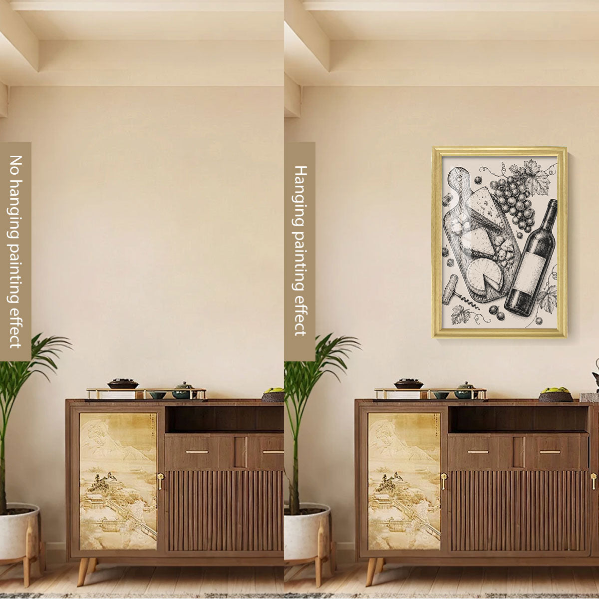 Vintage Kitchen & Garden Sketch Canvas Wall Art Rustic Wood Frame Decor Gift