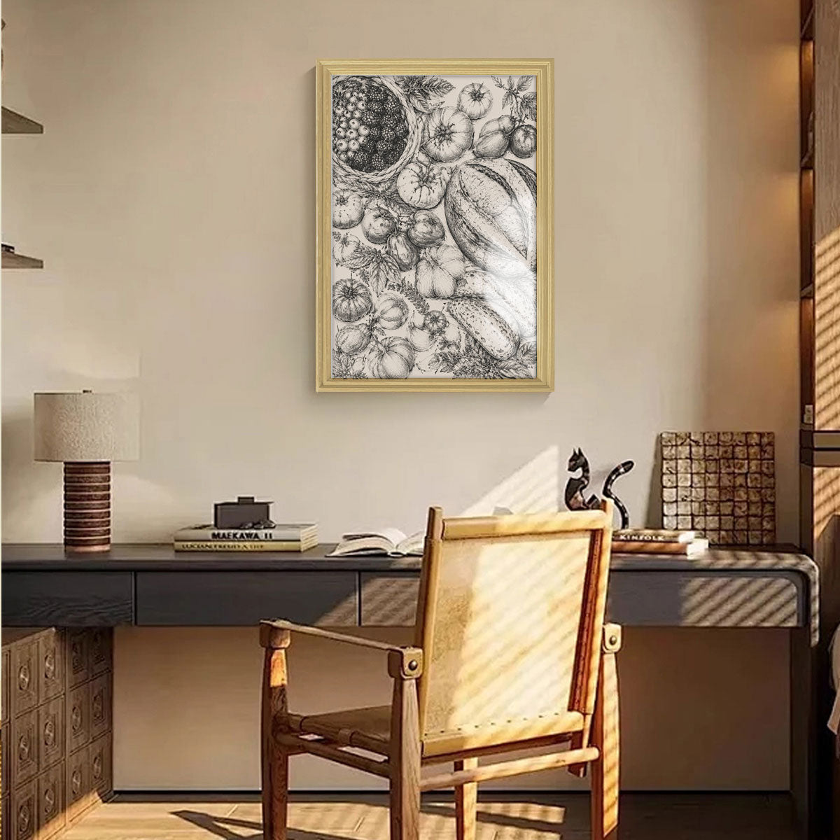 Vintage Kitchen & Garden Sketch Canvas Wall Art Rustic Wood Frame Decor Gift