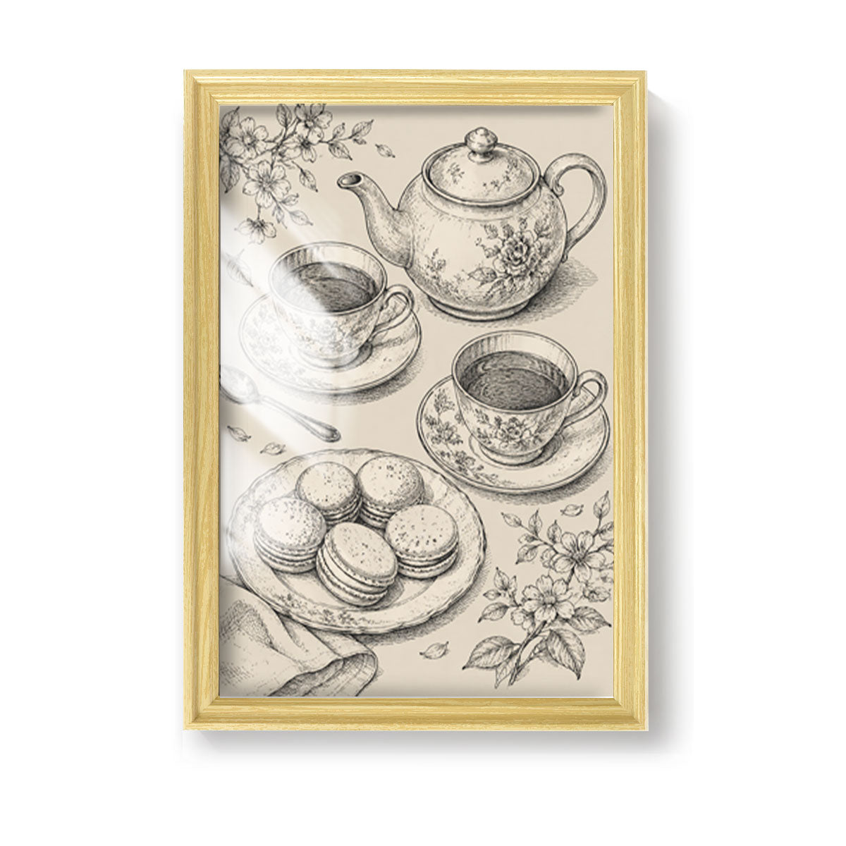 Vintage Food & Bar Cart Etching Canvas Wall Art Rustic Wood Framed Kitchen Decor