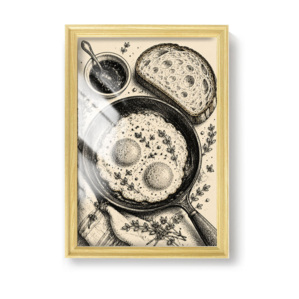 Vintage Food & Bar Cart Etching Canvas Wall Art Rustic Wood Framed Kitchen Decor
