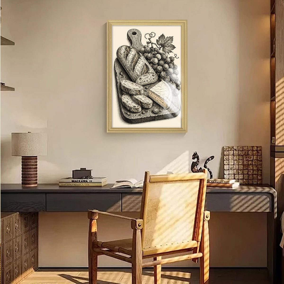 Vintage Kitchen Sketch Canvas Wall Art Rustic Food Decor Wood Frame Gift