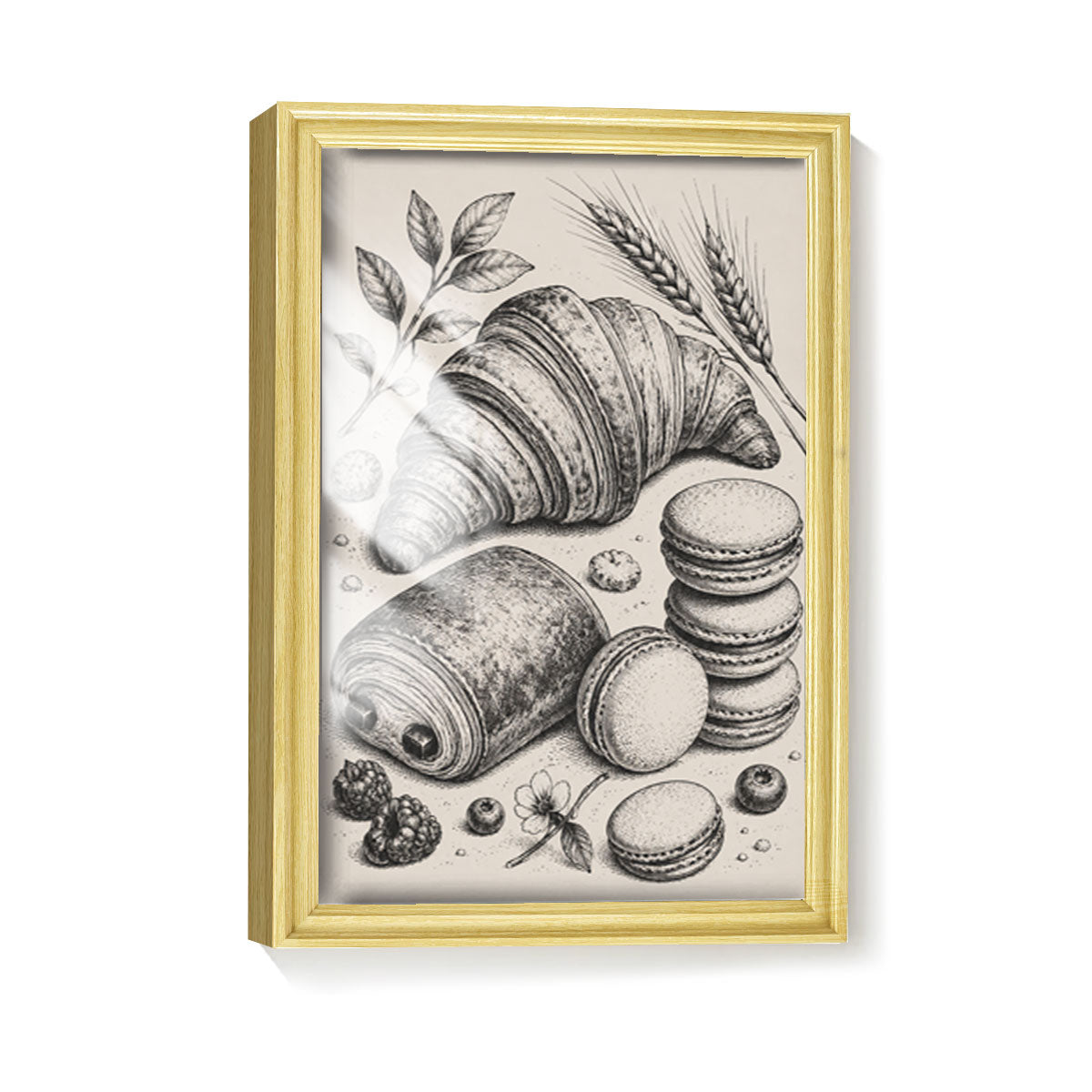 Vintage Kitchen Sketch Canvas Wall Art Rustic Food Decor Wood Frame Gift