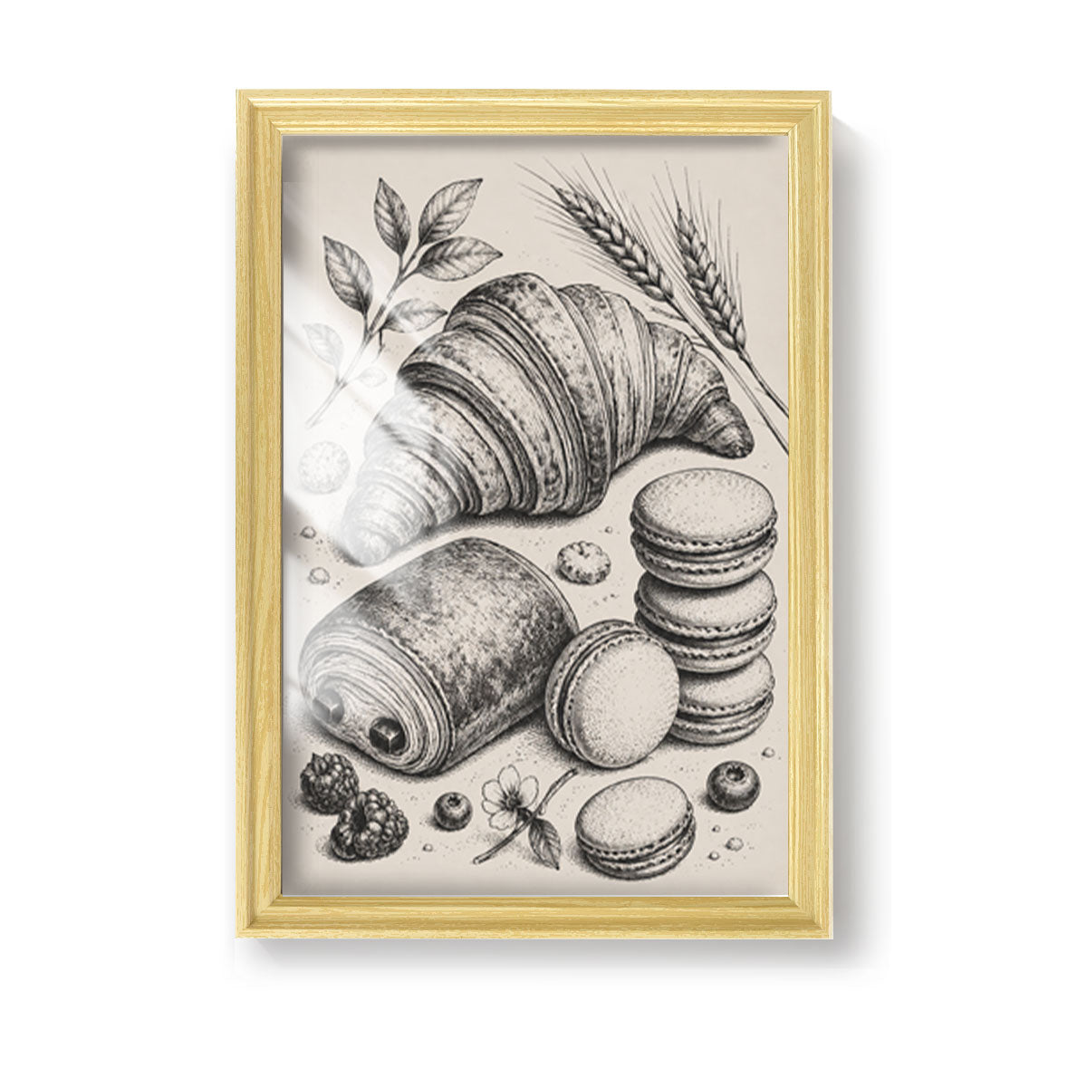 Vintage Kitchen Sketch Canvas Wall Art Rustic Food Decor Wood Frame Gift
