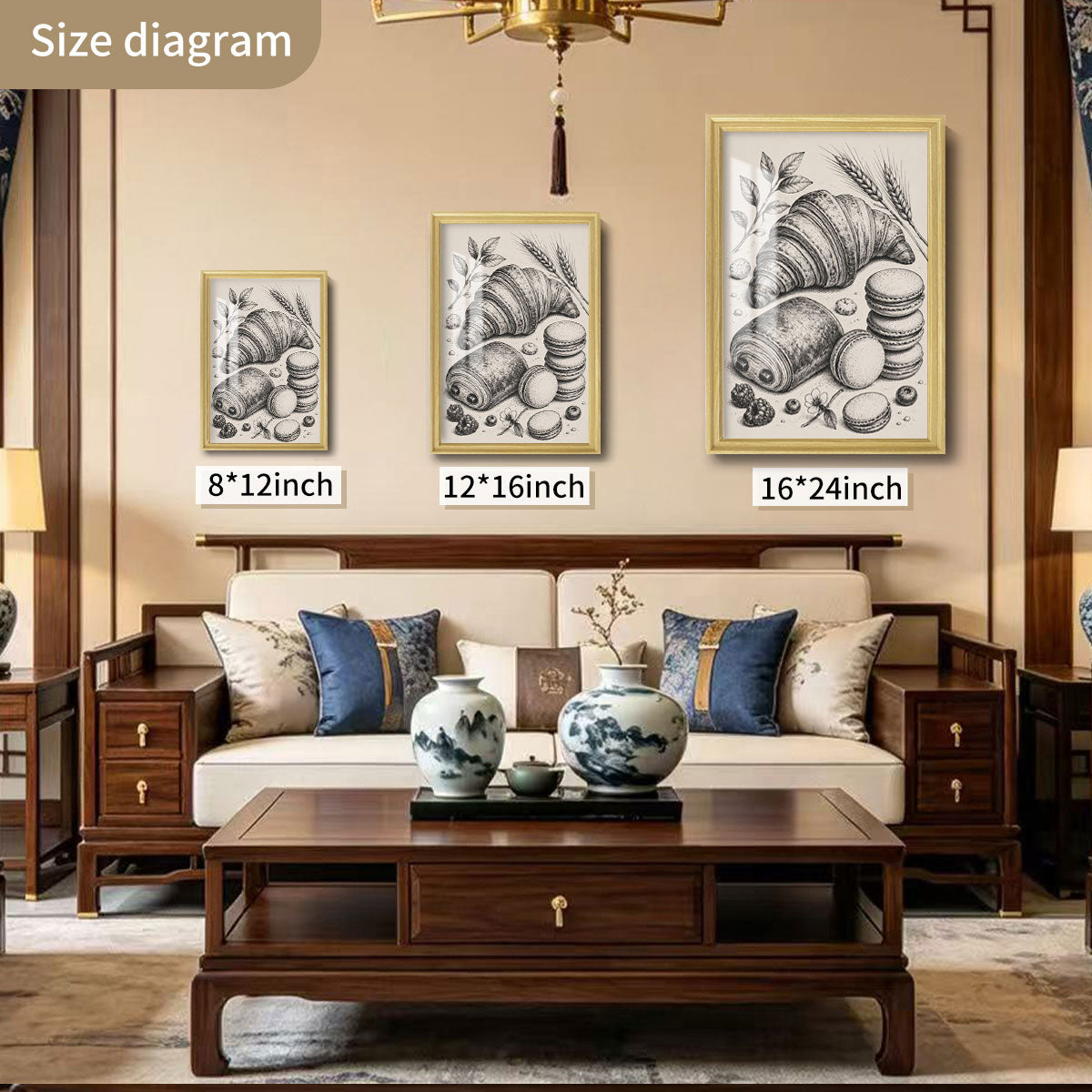 Vintage Kitchen Sketch Canvas Wall Art Rustic Food Decor Wood Frame Gift