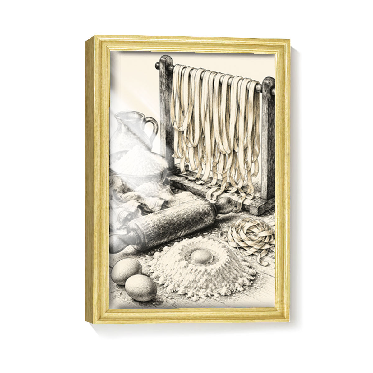 Vintage Kitchen Sketch Canvas Wall Art Rustic Food Decor Wood Frame Gift