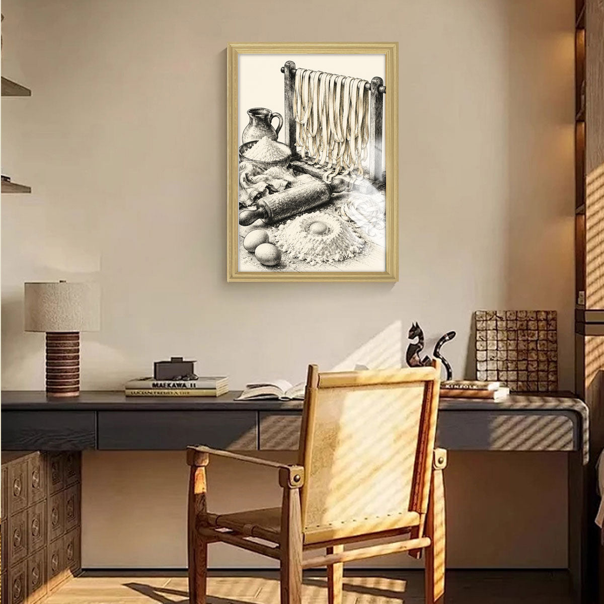 Vintage Kitchen Sketch Canvas Wall Art Rustic Food Decor Wood Frame Gift