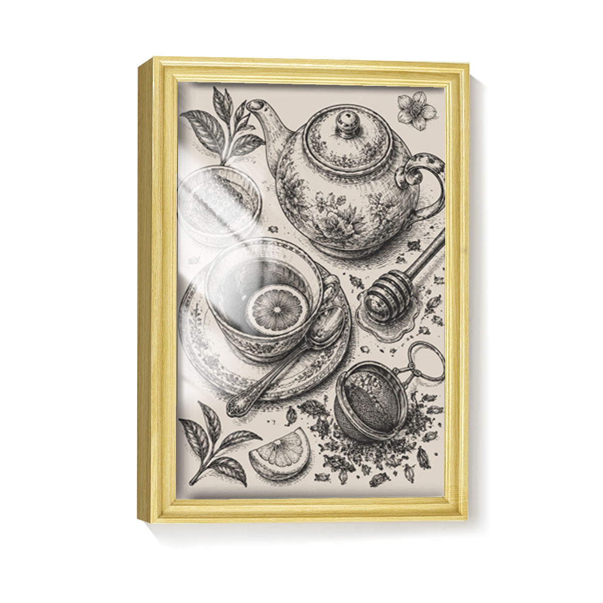 Vintage Kitchen Sketch Canvas Wall Art Rustic Food Decor Wood Frame Gift