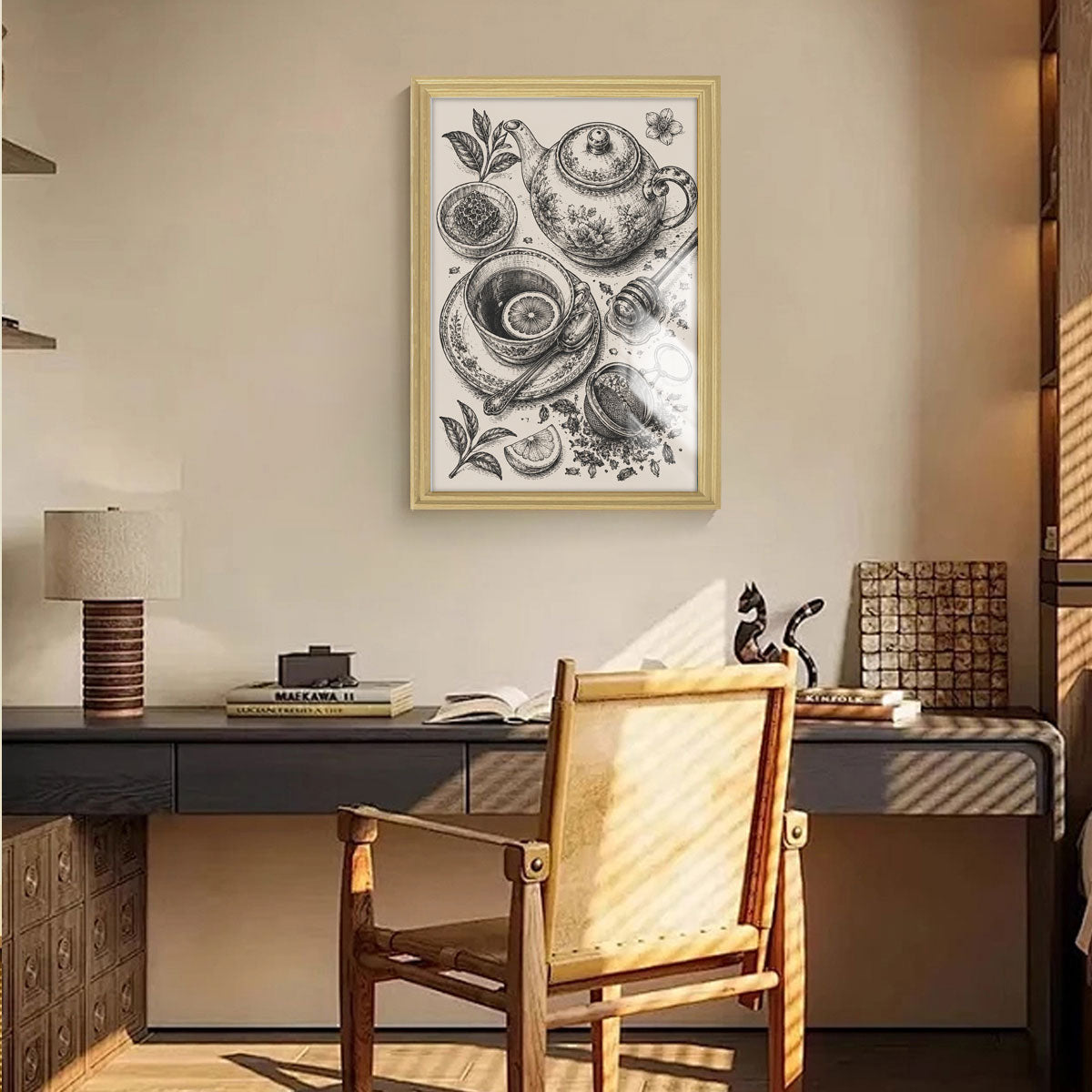 Vintage Kitchen Sketch Canvas Wall Art Rustic Food Decor Wood Frame Gift
