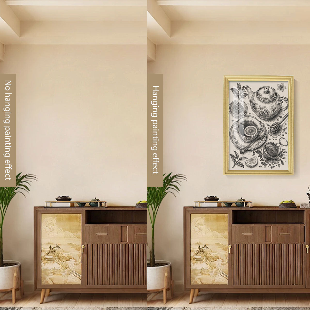 Vintage Kitchen Sketch Canvas Wall Art Rustic Food Decor Wood Frame Gift