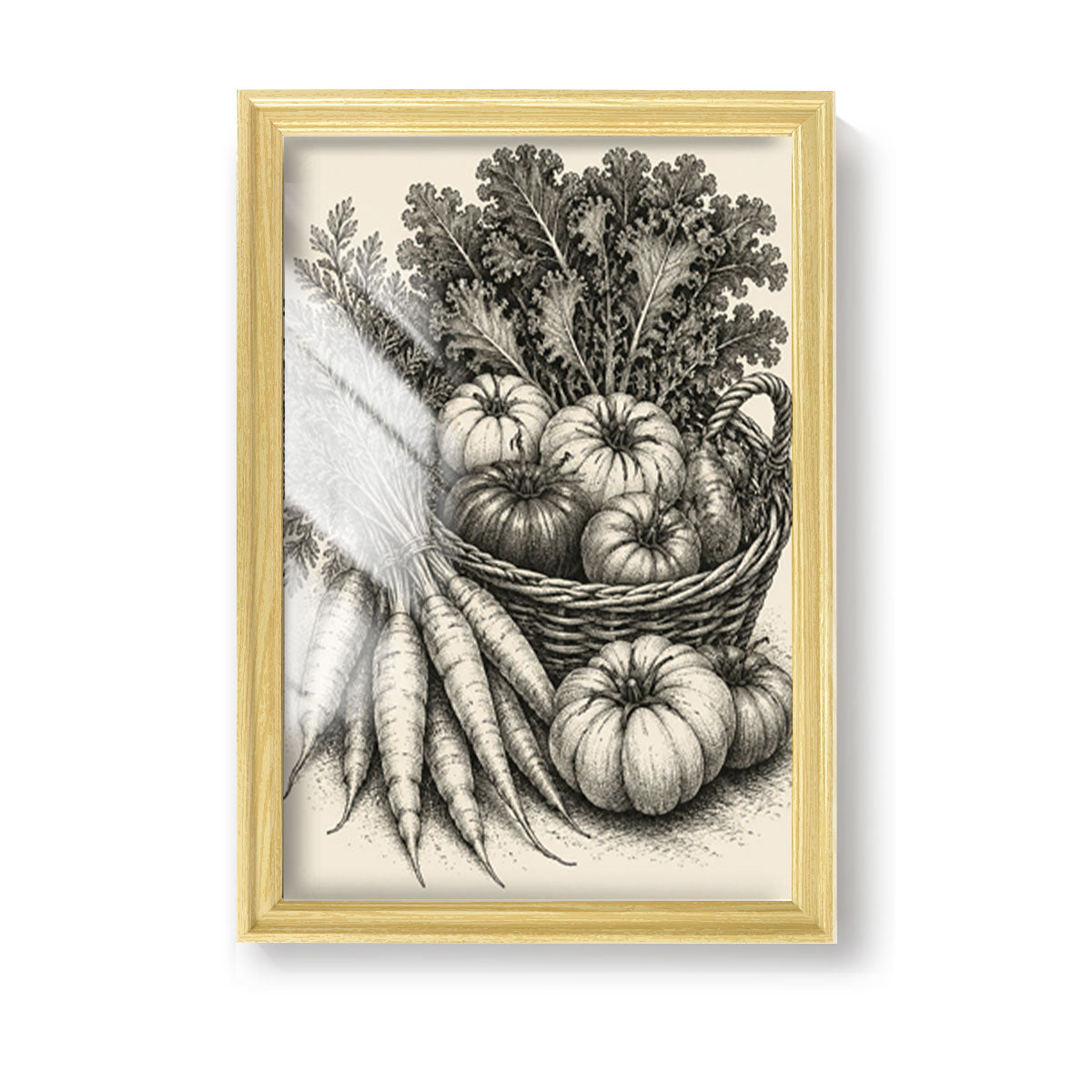 Vintage Kitchen Sketch Canvas Wall Art Rustic Food Decor Wood Frame Gift