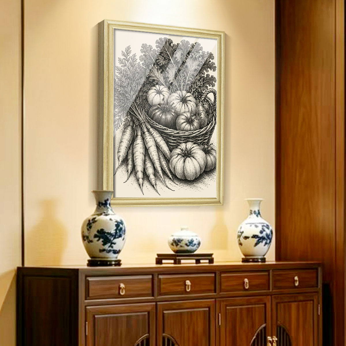 Vintage Kitchen Sketch Canvas Wall Art Rustic Food Decor Wood Frame Gift