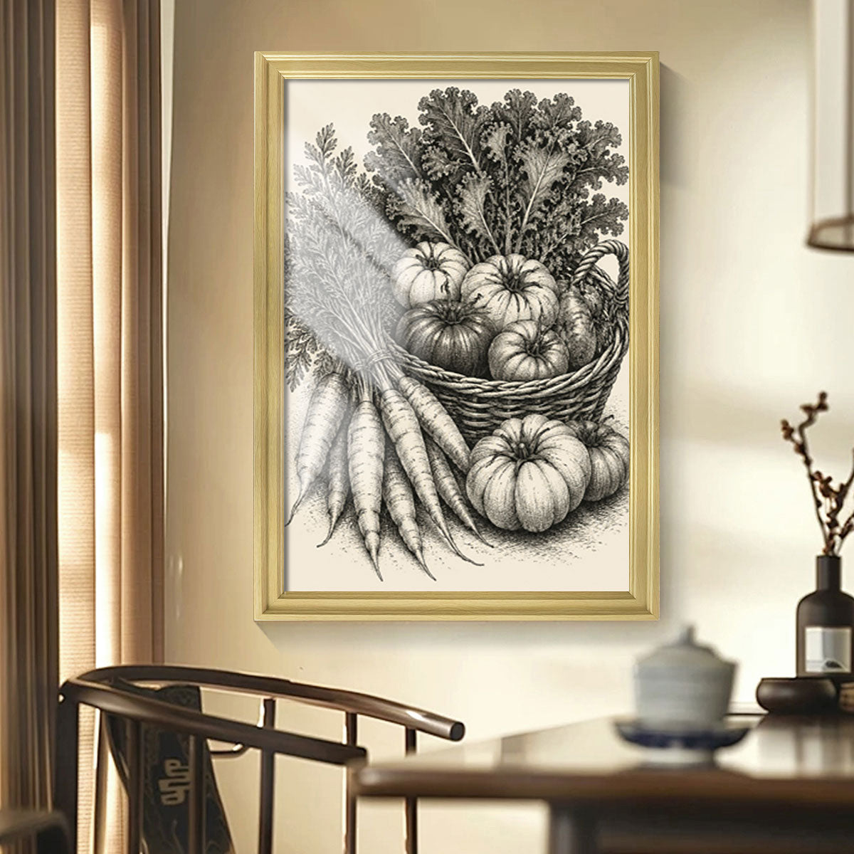 Vintage Kitchen Sketch Canvas Wall Art Rustic Food Decor Wood Frame Gift