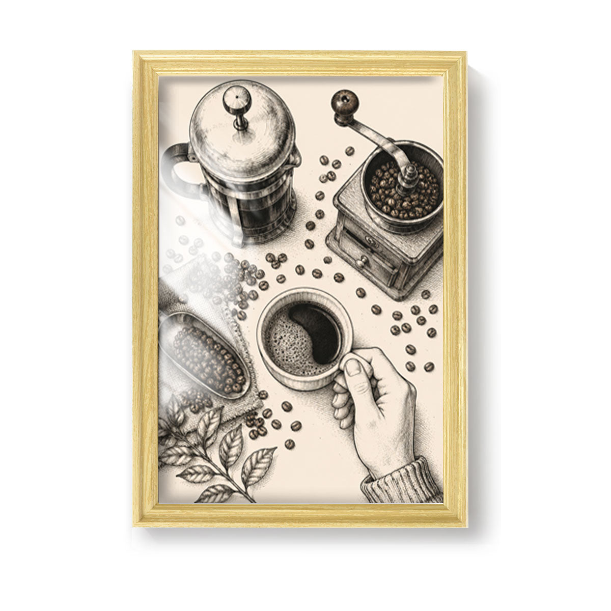 Vintage Kitchen & Garden Sketch Canvas Wall Art Rustic Wood Frame Decor Gift