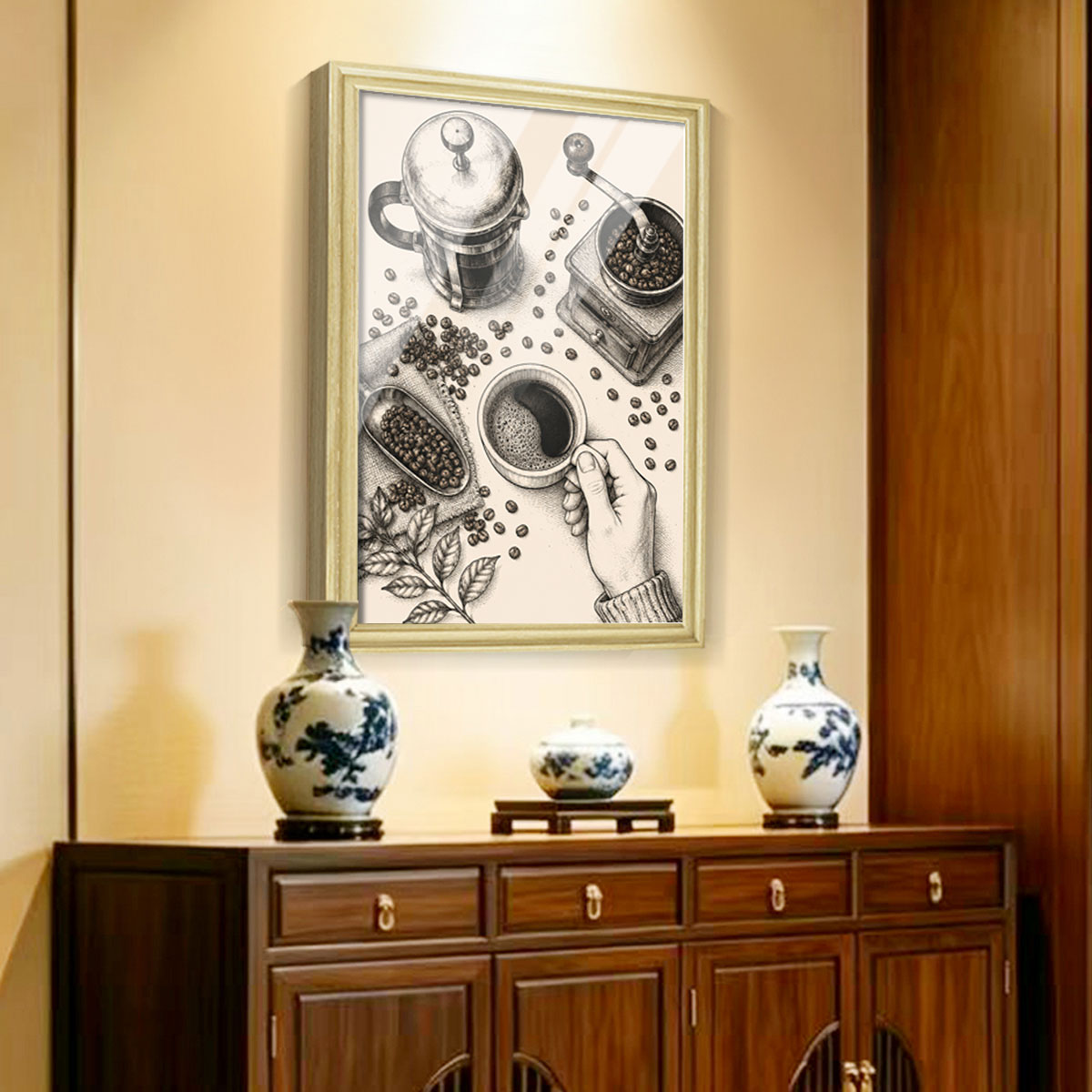Vintage Kitchen & Garden Sketch Canvas Wall Art Rustic Wood Frame Decor Gift