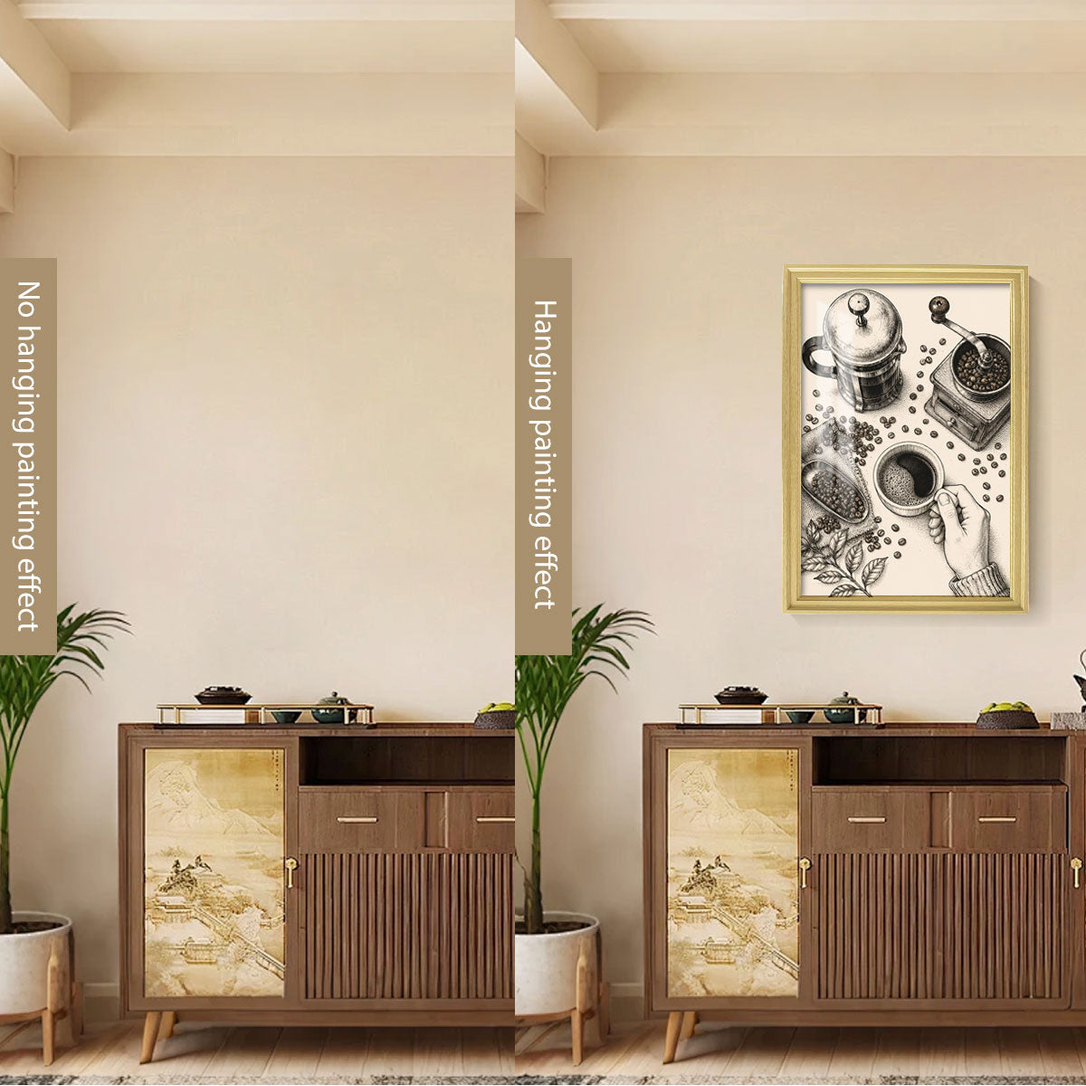 Vintage Kitchen & Garden Sketch Canvas Wall Art Rustic Wood Frame Decor Gift