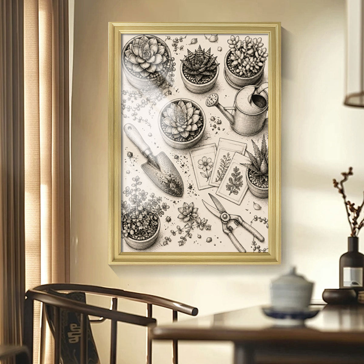 Vintage Kitchen & Garden Sketch Canvas Wall Art Rustic Wood Frame Decor Gift