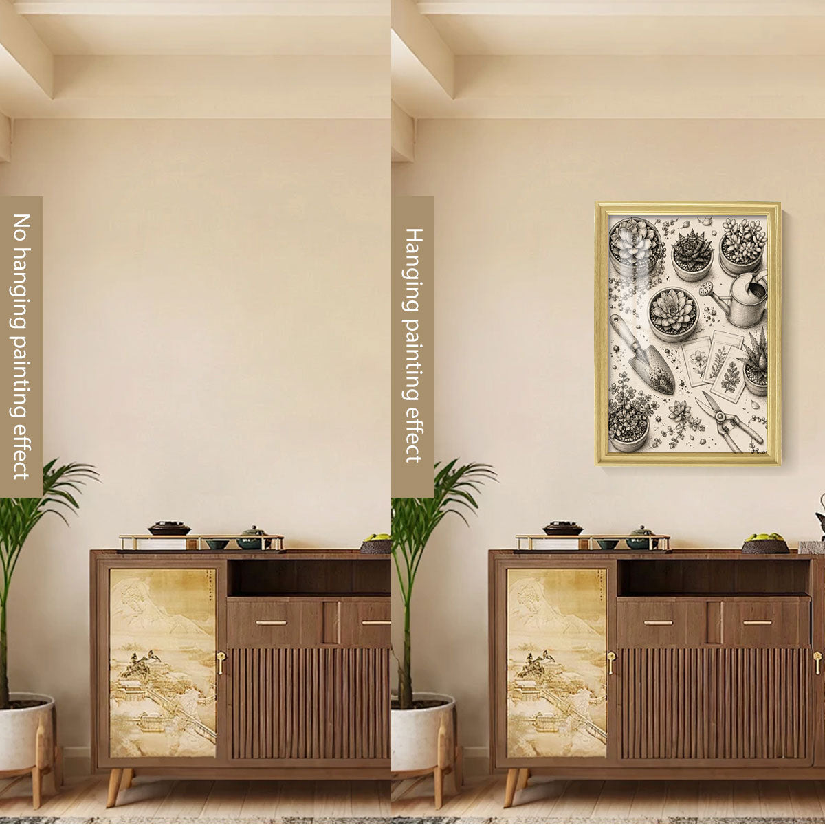 Vintage Kitchen & Garden Sketch Canvas Wall Art Rustic Wood Frame Decor Gift