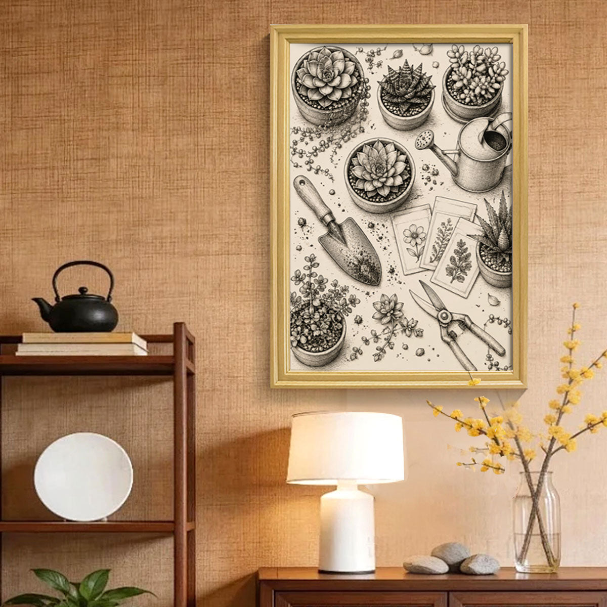 Vintage Kitchen & Garden Sketch Canvas Wall Art Rustic Wood Frame Decor Gift