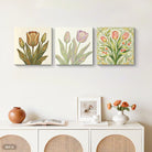 Boho Tulip Floral Framed Canvas Wall Art Set of 3 Neutral Botanical Prints Minimalist Floral Decor for Living Room Bedroom Gallery Wrapped