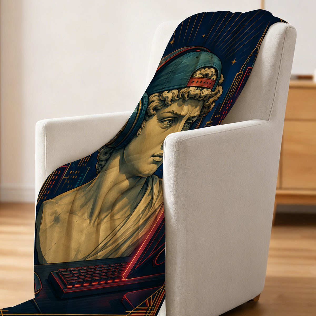 Gamer Statue Blanket - Retro Tech Art Design