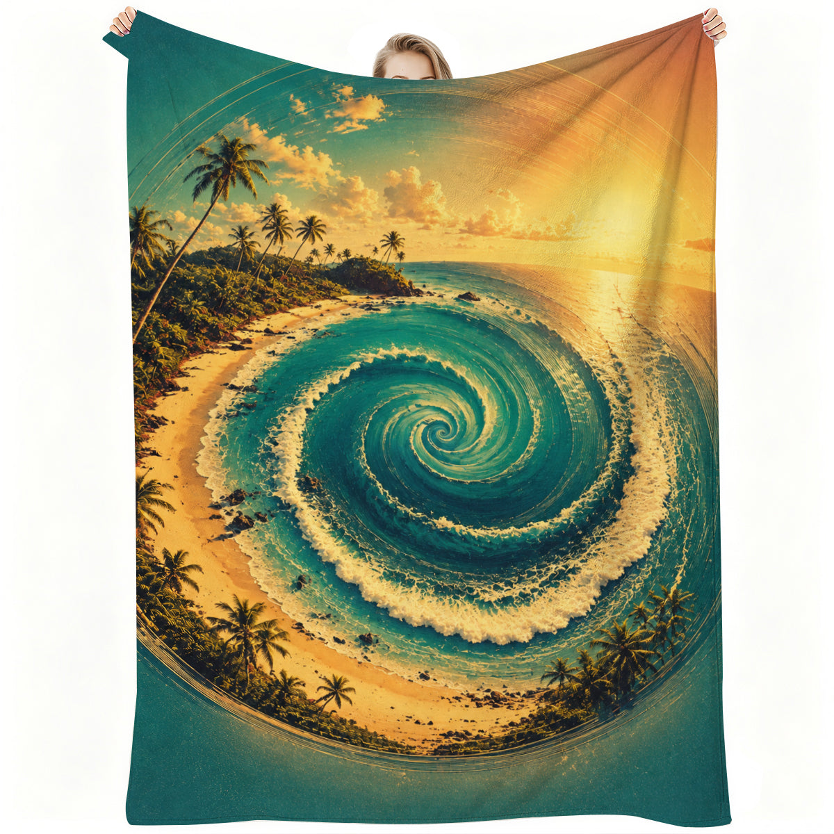 Beach Wave Fleece Blanket - Tropical Ocean Print, Soft & Cozy for Home or Travel